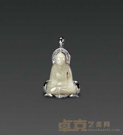 清 白玉镶钻小玉佛 高3cm